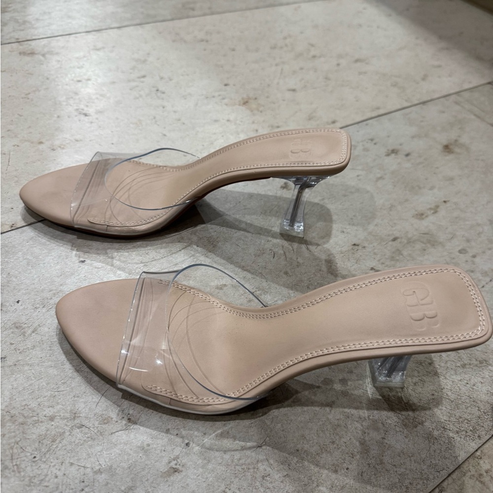 Gianni Bini Nude and Clear Strap Heels
